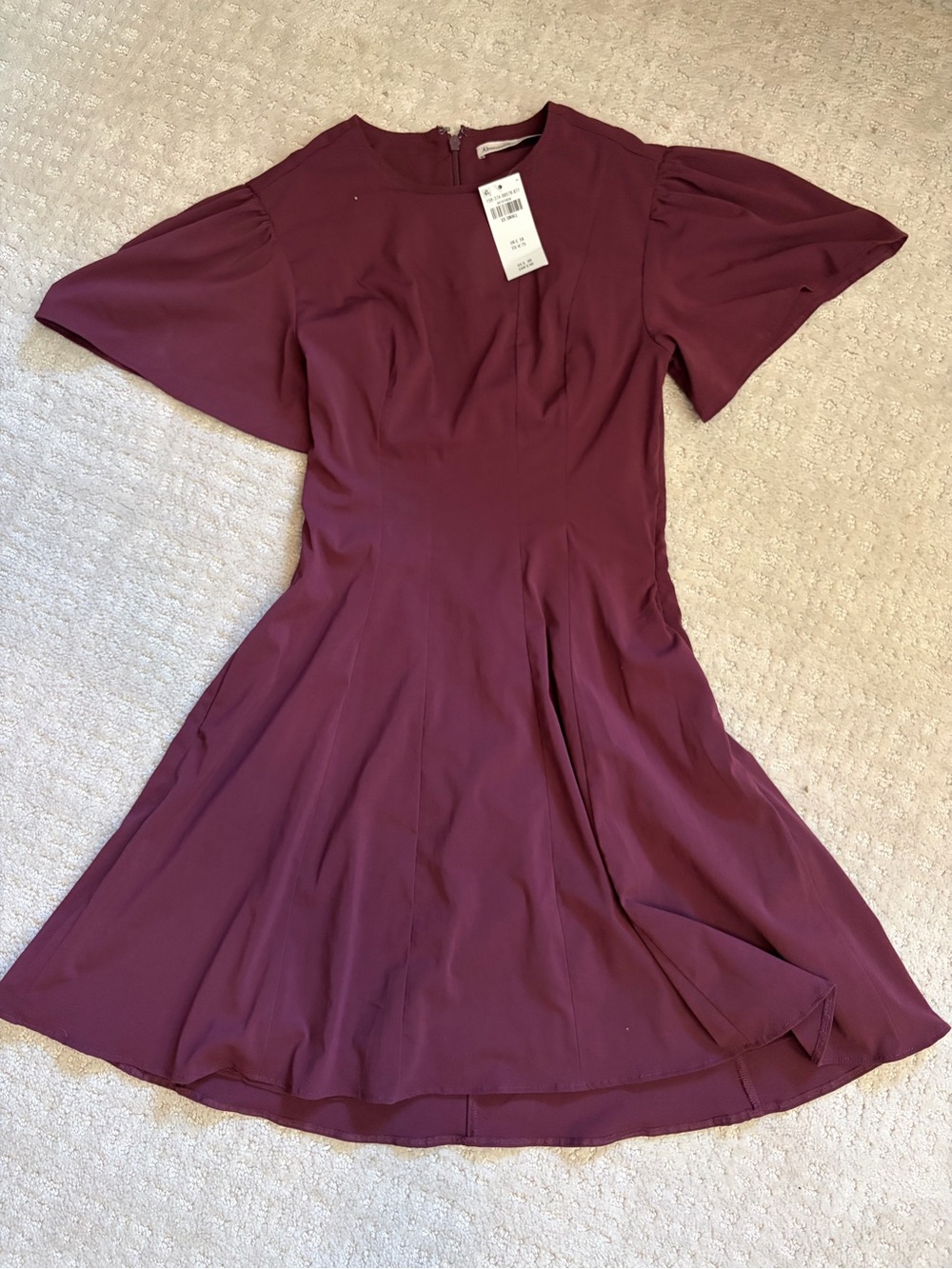 NWT Abercrombie Burgundy Fit-and-Flare Dress with Flutter Sleeves